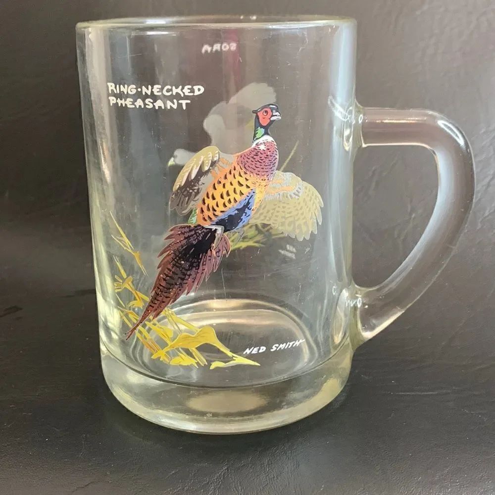 Sora Two Ringed Pheasant Ned Smith 16 Ounce Heavy Clear Glass 4 1/2 Inches Tall